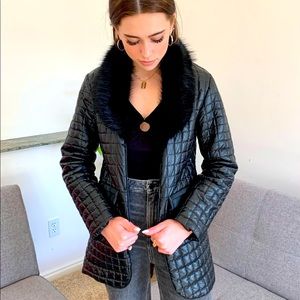 Fashion Beautiful Faux Fur and Faux Leather Jacket